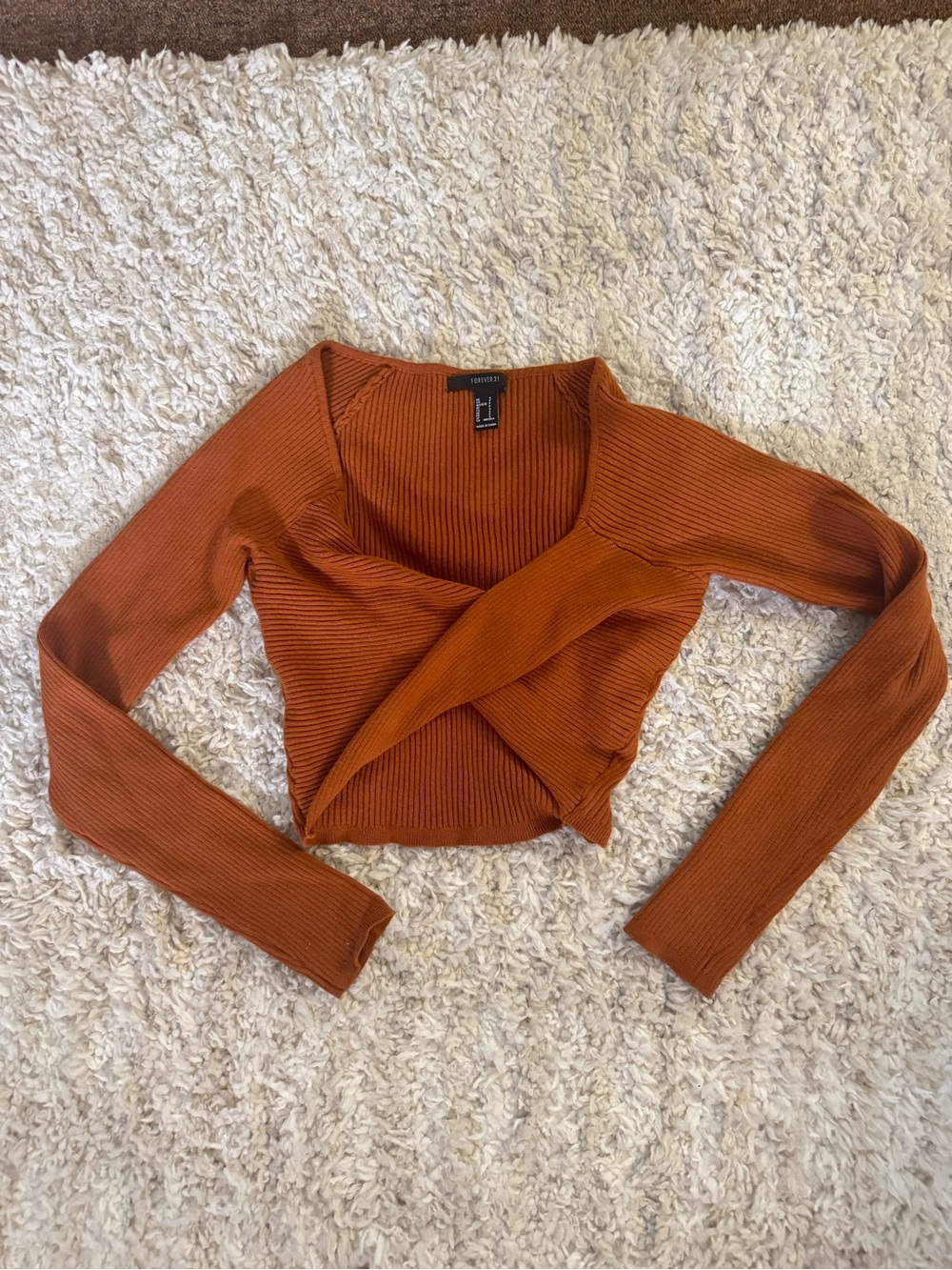 Burnt Orange corduroy long sleeve Crop Top